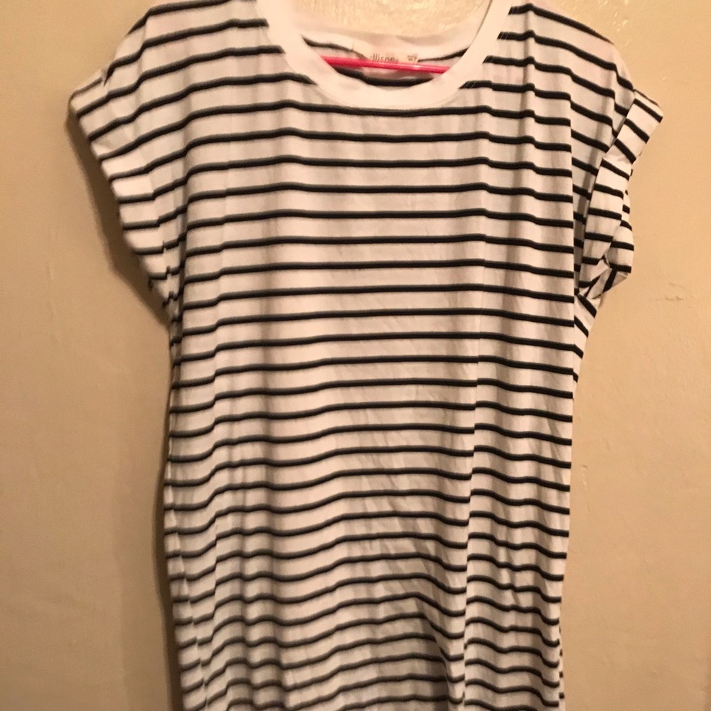 high low striped tighter fit tee shirt dress .